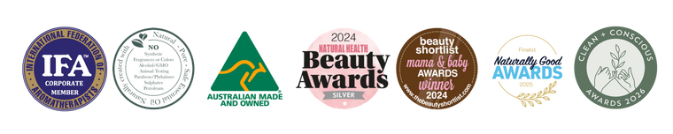 Miracle Plant awards and accreditations: IFA Corporate Member, natural ingredients seal, Australian Made and Owned, Natural Health Beauty Awards 2024 Silver, Beauty Shortlist Mama and Baby Awards Winner Best Pillow Mist for Kids, Naturally Good Awards 2025 Finalist, Clean and Conscious Awards 2026 Gold Winner Best Essential Oil Mist
